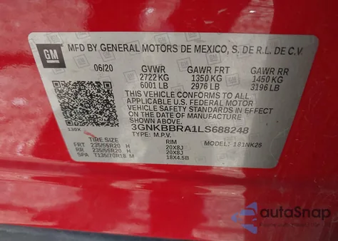 2020 Chevrolet Blazer Fwd 1Lt из США, поврежденный, VIN 3GNKBBRA1LS688248